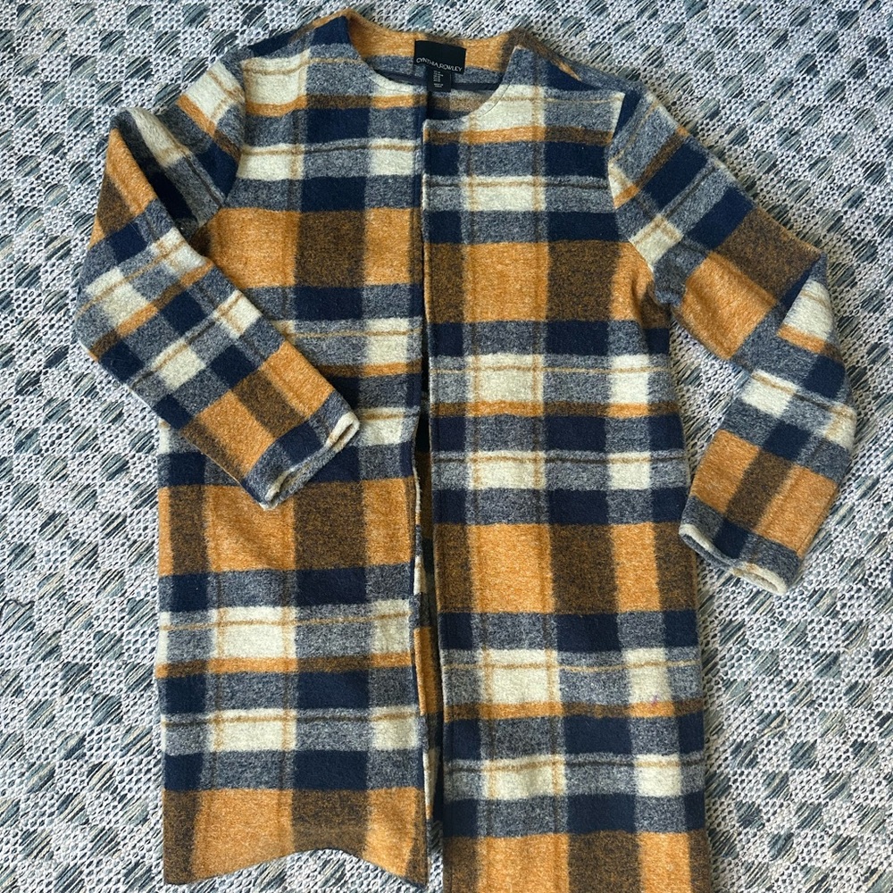 Plaid Kids Coat in Navy and Mustard